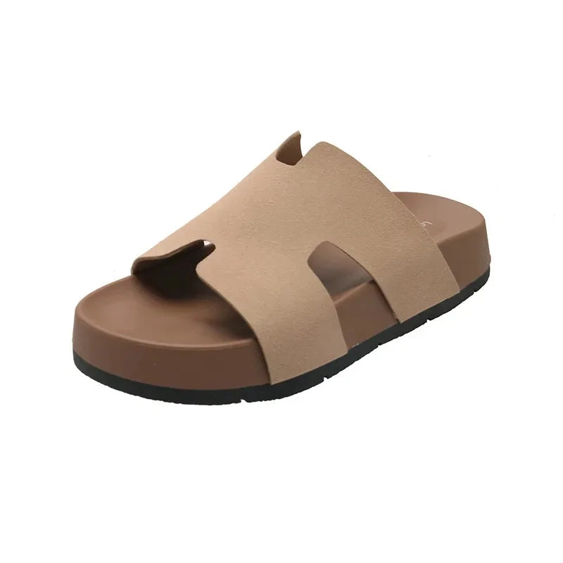 Relaxed Soft-Sole Leather Slip-On Sandal for Summer