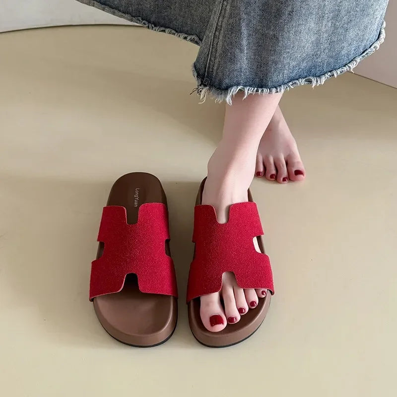 Relaxed Soft-Sole Leather Slip-On Sandal for Summer