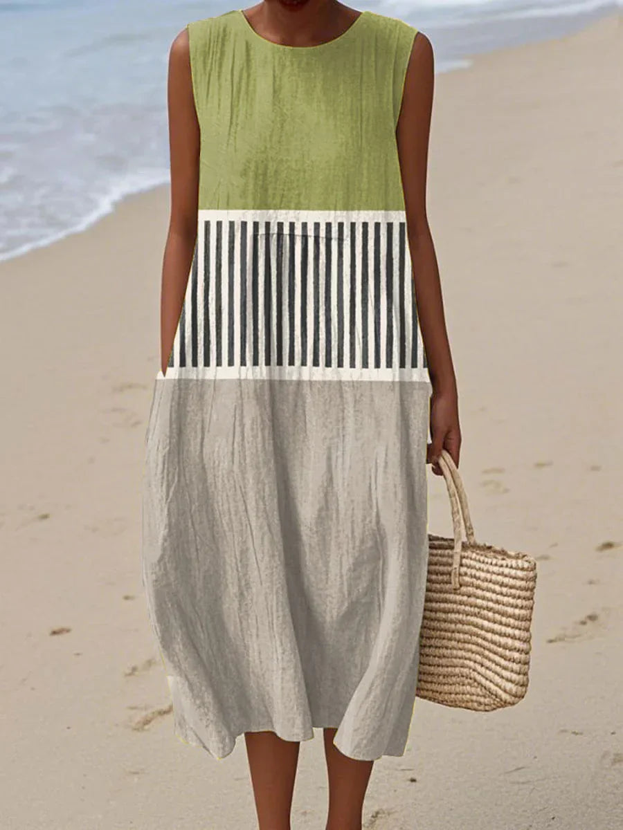 Elegant Sleeveless Linen Pocket Dress for Spring