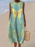 Elegant Sleeveless Linen Pocket Dress for Autumn
