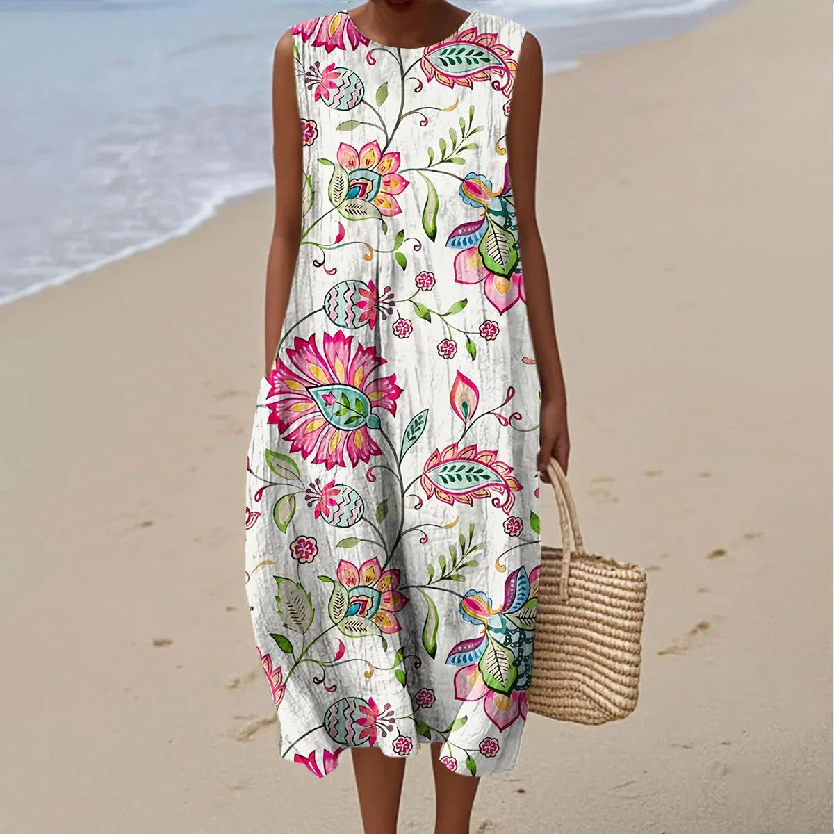 Elegant Sleeveless Summer Pocket Dress Relaxed Fit Lightweight