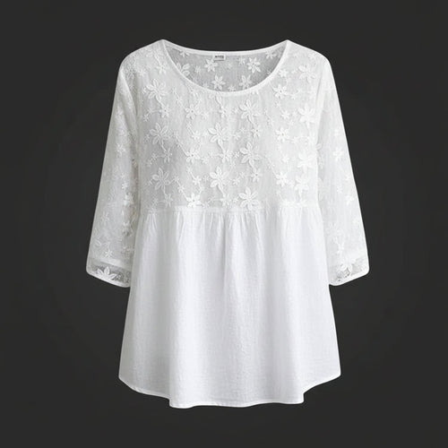 Elegant Floral Embroidered Patchwork Summer Blouse