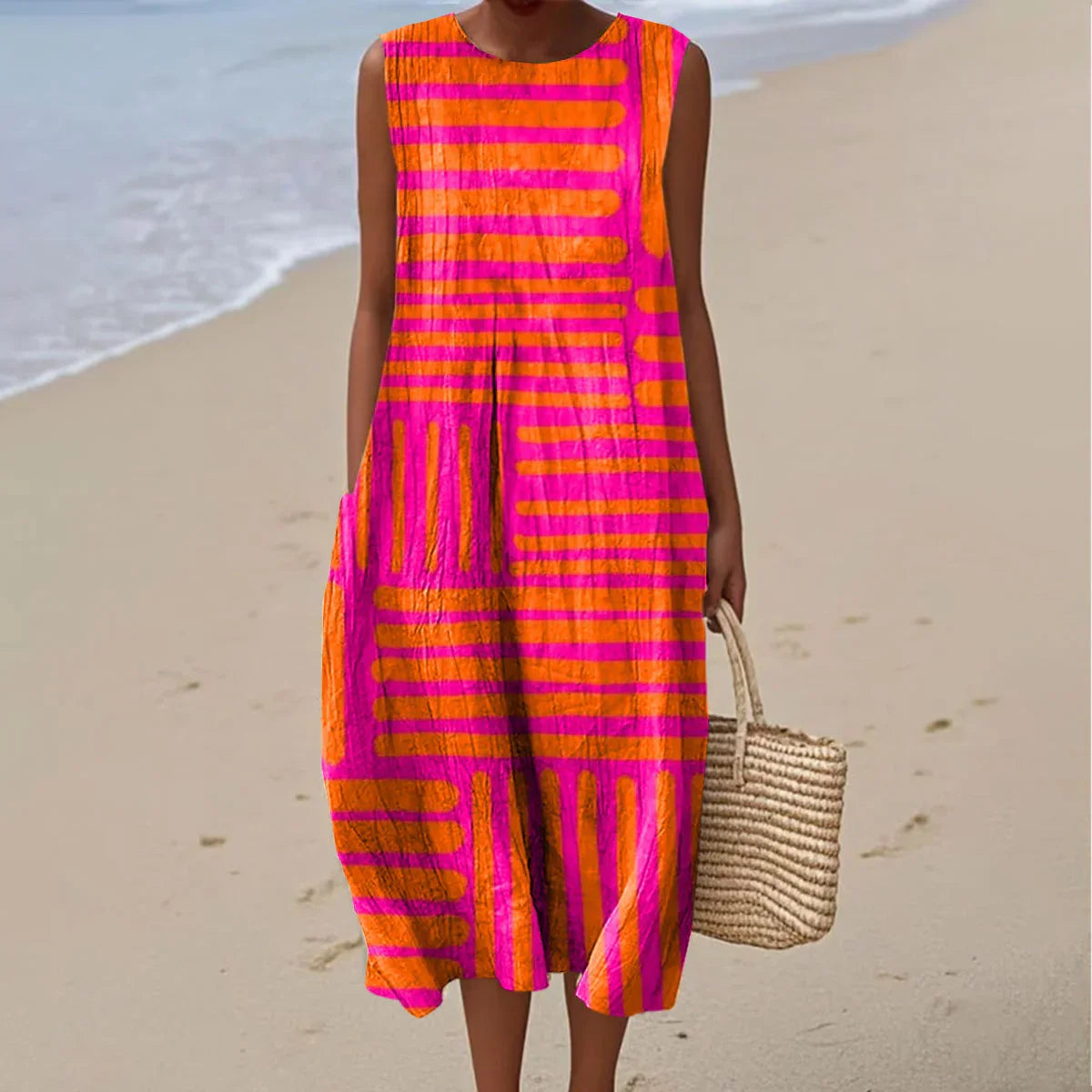 Relaxed Sleeveless Pocket Summer Dress Lightweight Woven Fit