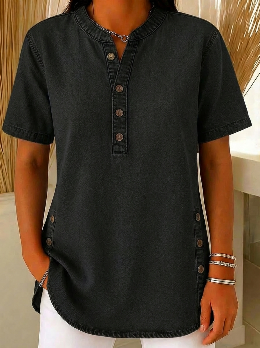 Relaxed Cotton Denim Blouse for Spring Layering