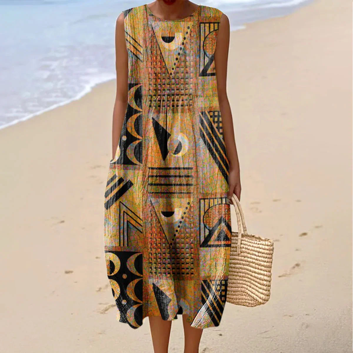 Elegant Sleeveless Spring Pocket Dress