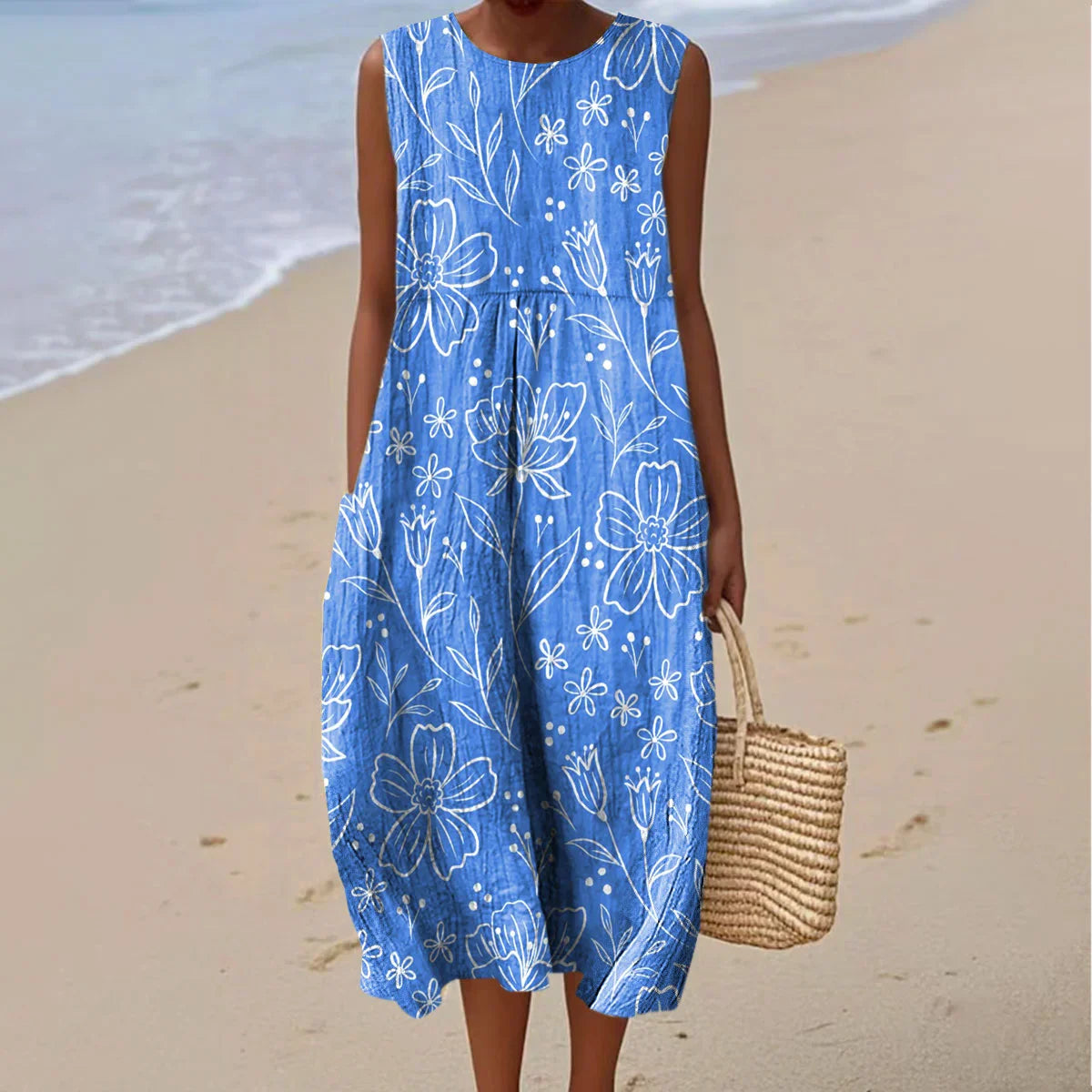 Relaxed Sleeveless Summer Pocket Dress Lightweight Casual Fit