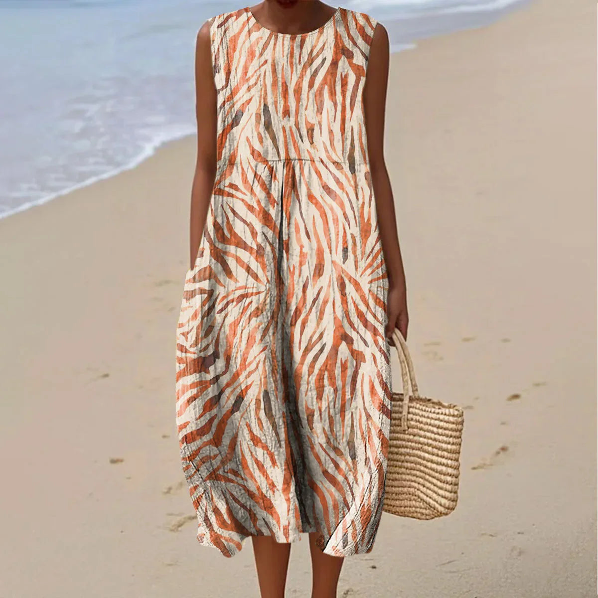 Elegant Sleeveless Summer Pocket Dress Relaxed Fit
