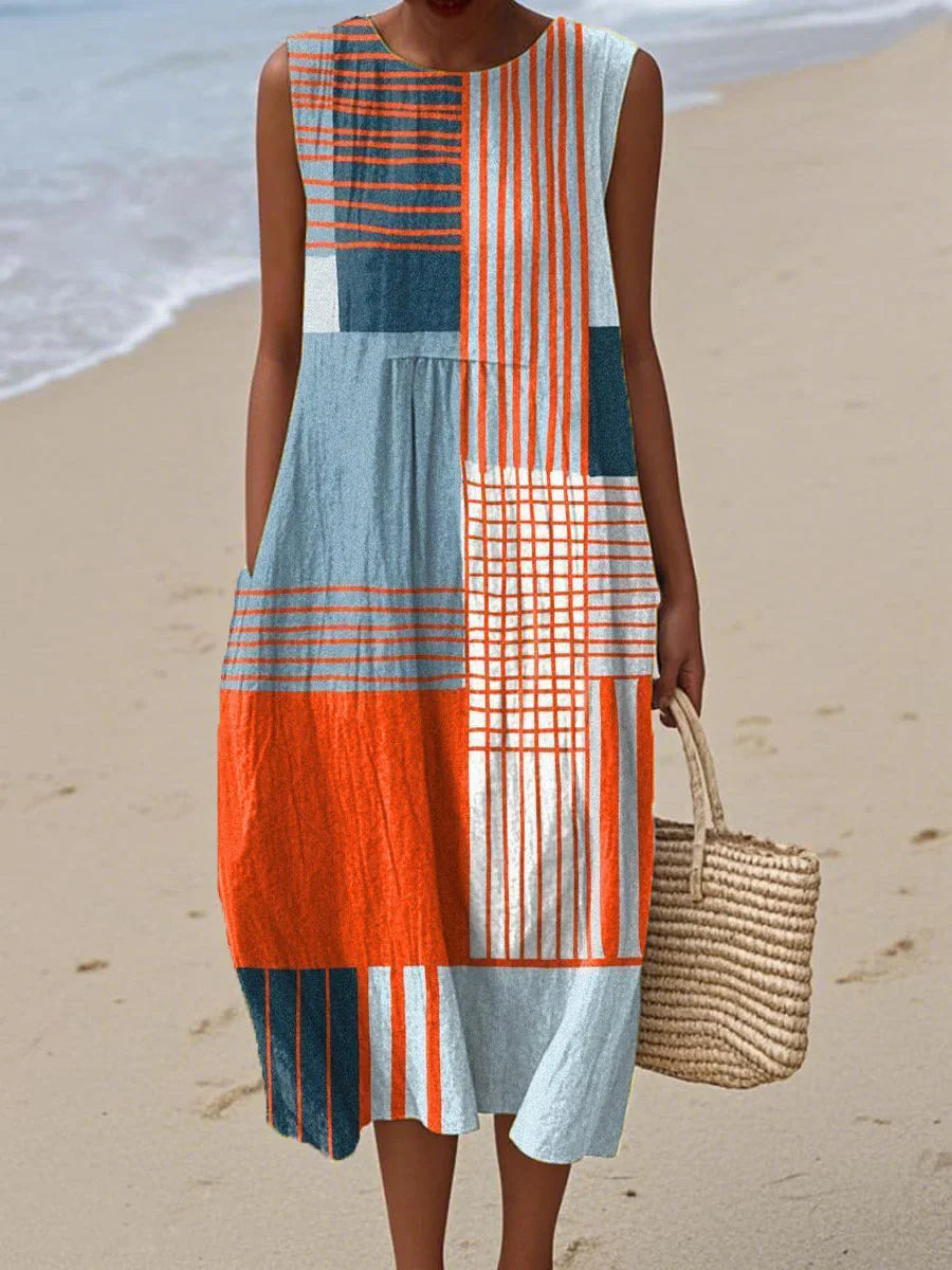 Relaxed Sleeveless Autumn Pocket Dress Lightweight Woven Fit